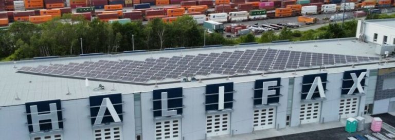 Aerial shot of solar panels on Halifax building