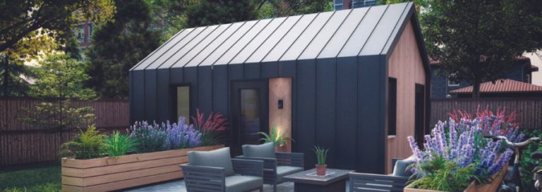 A tiny home in a backyard