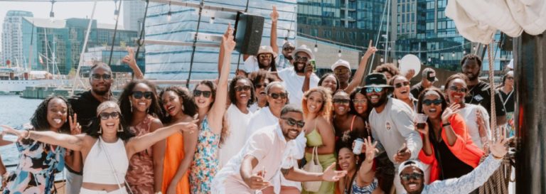 Group of happy people on a cruise