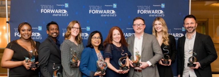 8 people holding awards at the digital diversity awards